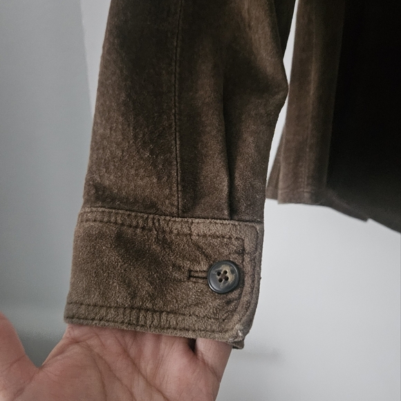 Saks Fifth Avenue Brown Leather Jacket with Structured Shoulders - Picture 5 of 6